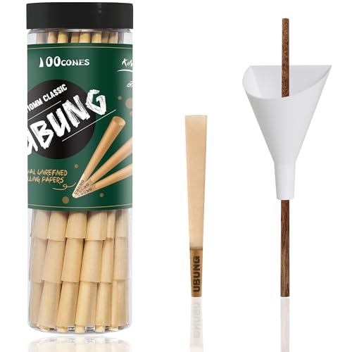 UBUNG 100 Pcs Brown Cones Brown King Size Pre Rolled Cones with Tips Slow Type Brown Rolling Paper Cones Including 1 Funnel Cone Loader and 1 Push Rod