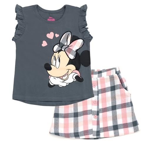 Disney Minnie Mouse Toddler Girls T-Shirt and Skirt Plaid Gray/Pink 3T