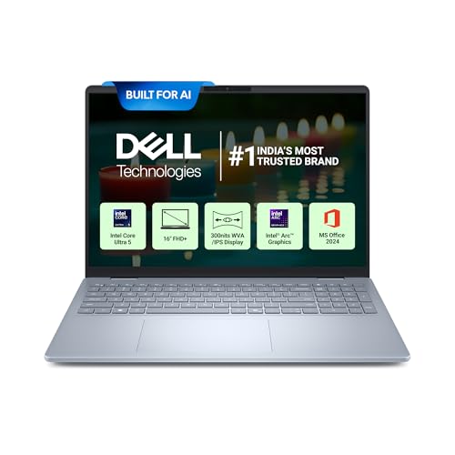 Image of New Dell 16 Plus Laptop, AI Enabled Intel Core Ultra 5 226V, 16GB LPDDR5X, 512GB SSD, Intel Arc Graphics, 16 inch FHD+ AG NT 300nits WVA /IPS Display, Backlit Keyboard + FPR, Ice Blue, Thin & Light 1.87 Kg