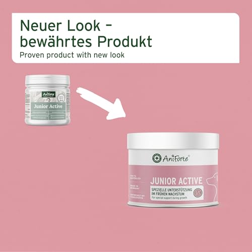 AniForte Junior Active für Welpen und Junge Hunde 250g - Für Knochen, Sehnen, Bänder, Zahn Entwicklung von Welpen & Junghunden. Puppy Ergänzung mit Kalzium, Vitaminen und Mineralien