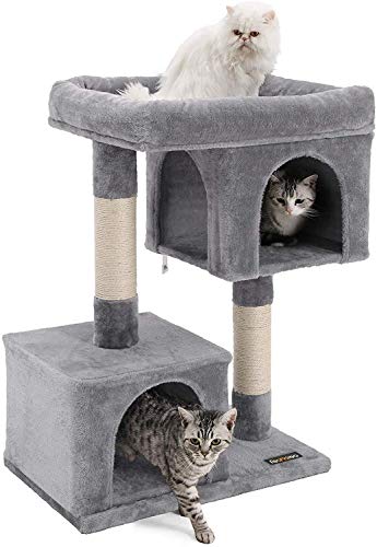 Feandrea Árbol para Gatos, Torre de Juegos 84 cm, L, Casa para Gatos de hasta 7 kg, Plataforma Grande, 2 Cuevas, Rascador, Gris Claro PCT61W - imagen 6
