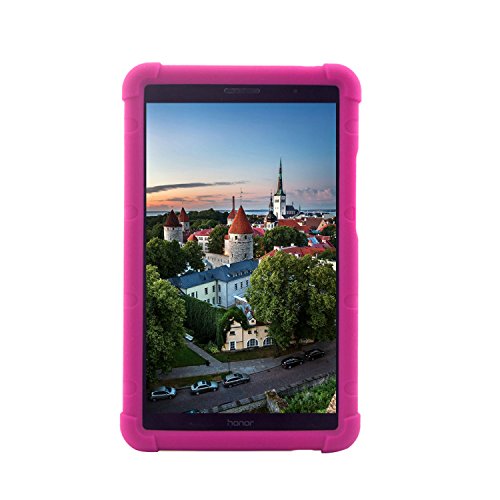 MingShore for Huawei MediaPad T3 8 Tablet Silicone Rubber Rear Bumper KOB-L09 KOB-W09 Kids Friendly Handstrap Soft Rugged Case Raspberry
