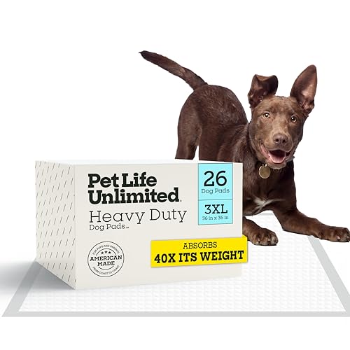 Image of Pet Life Unlimited Heavy Duty 3XL Puppy Pads for Dogs, Potty Training Pee Pads, 26 Count, 36 inch x 36 inch, Leak-Proof, Super Absorbent, Quick-Dry, Odor Control Clover Leaf Scent, Made in USA