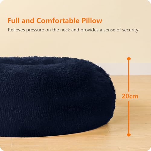 HMTOPE Orthopädisches Hundebett rund Hundekissen Hundesofa Katzenbett Donut Kuscheliges Hundekorb Waschbar, 80 cm Ø, Navyblau