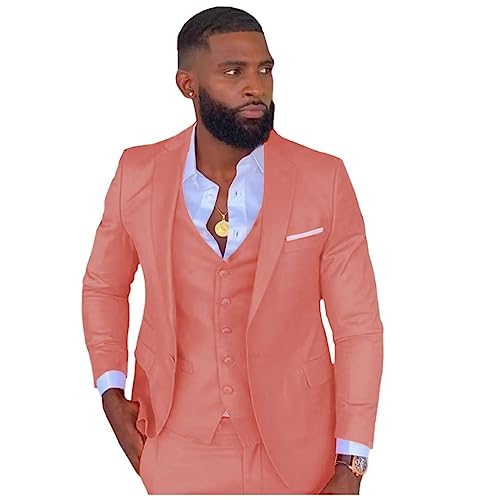 HZUOU Single Breasted Men Suits Slim Fit 3 Piece Notch Lapel Wedding Groomsmen Tuxedos One Button Blazer Pants Sets HZH26