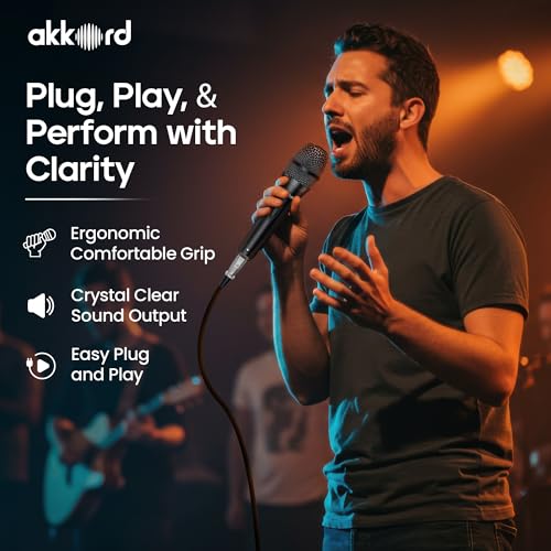 Image of Akkord Wired Handheld Microphone for Singing, Dynamic Vocal Mic with On /Off Switch, 1 /4 inch Jack Cable Included - Ideal for Karaoke, PA Systems, Speakers, Stage & Public Speaking