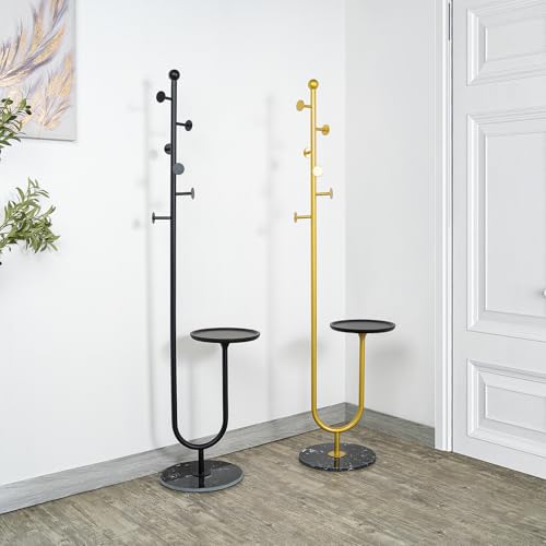JIAYUEJU Coat Rack Freestanding with Table & 6 Hooks, Corner Coat Tree, Heavy-duty Marble Base Coat Rack Stand for Bedroom Living Room Office Entryway 13.78 x 13.78 x 68.11 Inches (Gold) - Thumbnail 7