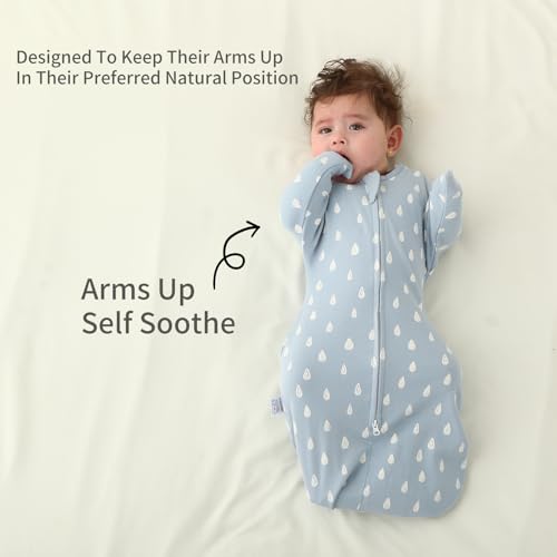 Image of insular Baby Transitional Swaddle with 2-Way Zipper Newborn Sleep Sack Arms Up Infant Sleeping Bag Wearable Blanket, Raindrop, 0-3 Month