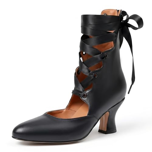 SaraIris Women's Black Mary Jane Heels Kitten Heel Lace Up Shoes - image 1