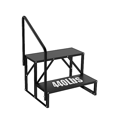 2 Step Stool Ladder for Adults, Safety Ladder Bookshelf 440Lbs, Hot Tub Stairs with Handrail, Swimming Pool Ladder Above Ground, Home Decor for Office, Household, Kitchen (2 Step 1PCS)