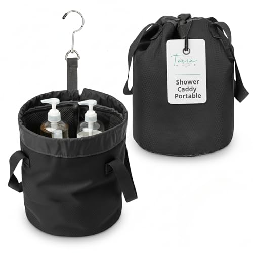Quick Dry Mesh Shower Caddy for College Dorms – Lightweight Shower Caddy Mesh with Drawstring Top, Breathable Mesh Bottom, and Multiple Pockets with Zippers for Cruise Essentials for Shower (Black)