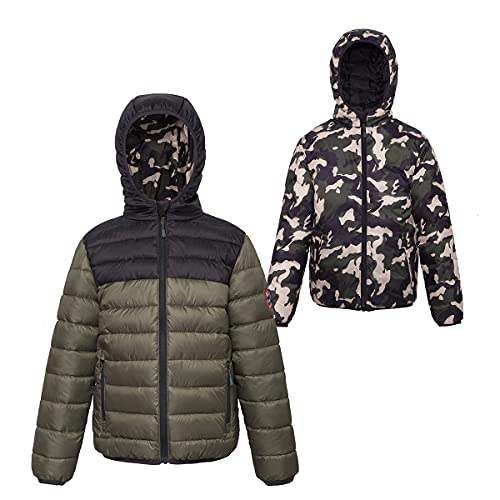 Image of Rokka&Rolla Boys' Reversible Lightweight Puffer Jacket Hooded Water-Resistant Winter Coat