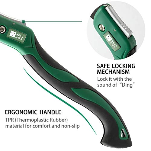 Bearhard Folding Saw, Pruning Wood Hand Saw, 10 Inch SK-5 Carbon Steel Blade with Triple Cut Teeth & Teflon Coating, w/Secure Lock Comfort Non-slip Grip for Camping, Pruning, Wood Working