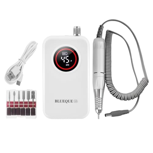 Eirolace Torno para Uñas Profesional 45000 RPM, Limador de Uñas Recargable, Inalámbrico y Portátil Eléctricas Uñas Nail Drill Machine con Pantalla LED, Bajo Ruido,6 Puntas para Manicura y Pedicura