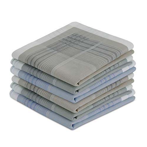 Men's Soft Cotton Handkerchiefs Assorted Color with Stripe 6 Piece Gift Set by Zenssia Pattern 4