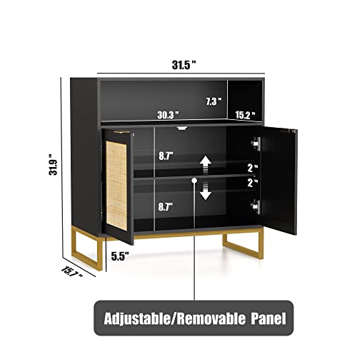 Anmytek Rattan Cabinet, Storage Cabinet With Doors And Open Shelf Sideboard Buffet Cabinet For Dining Room Living Room Hallway Black H0068 #TOP1