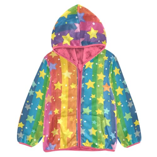 Rainbow Star Colorful Girls Fleece Jacket Girls Fall Jacket Girl Coats Zip Up Hoodie Children Sherpa Warm Outerwear 2-10T