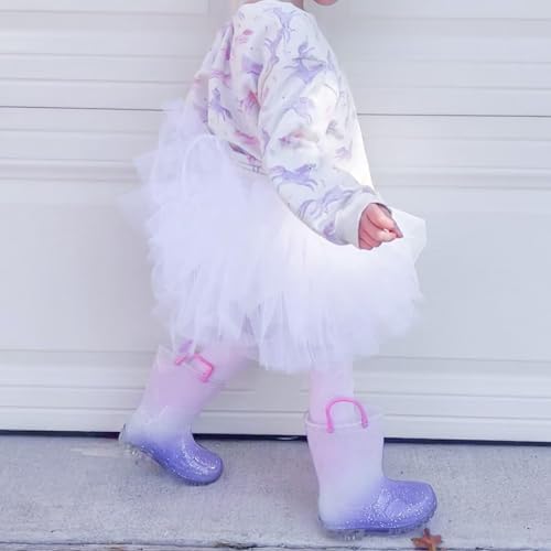EUXTERPA Kids Toddler Light Up Rain Boots Girls Waterproof Patterns and Glitter Boots with Easy On Handles, Purple Gradient, Little Kid Size 13 - 1
