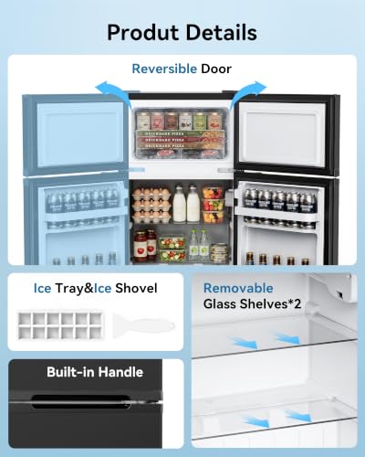 Image of Feelfunn 2.5 Cu.Ft Mini Fridge with Freezer, 2 Door Dorm Fridge, Black