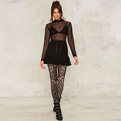 DRESHOW Women Fishnet Tights Fishnet Stockings Hight Waist Tights Thigh High Pantyhose3