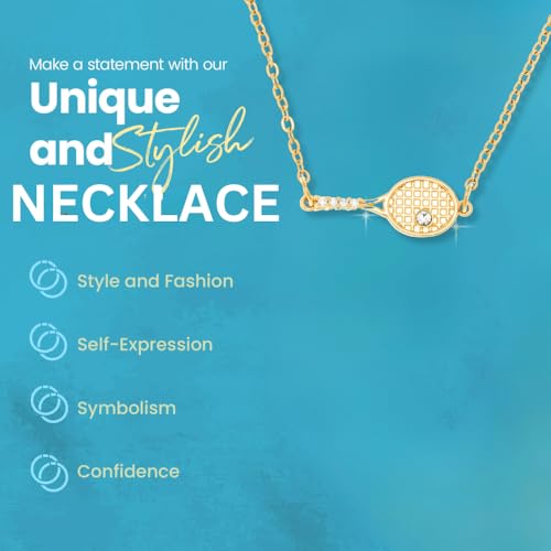 Sportybella Tennis Racket Pendant Necklace - 18K Gold Jewelry Gift for Women and Tennis Lovers, Sideways Racket Charm4