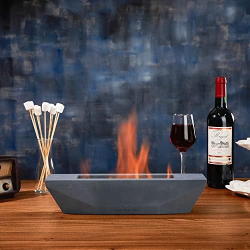 Ararg Tabletop Fire Pit, Tabletop Fireplace , Indoor Outdoor Mini Fire Bowl, Portable Concrete Fire Pit, Smores Maker, Isopropyl Alcohol and Ethanol(Boat Shape) 14.2 x 3.2 x 3.2 Inch