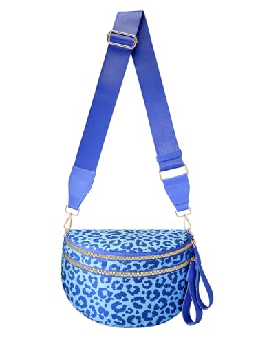 Image of Pure Colour Crossbody Bag Bum Bag for Women,Spacious Purse Fanny Packs Belt Bag,Oversized Bum Bag (Rainbow Blue Leopard Bum Bag)