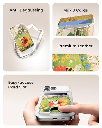 Image of Magnetic Mag-safe Wallet Cell Phone Card Holder for Phone Case with Mag-Safe, Stronger Magnetic RFID Leather Stick on Phone Wallet Compatible with iPhone 17 /16 /15 /14 /13 /12 Series,Sunflower Color