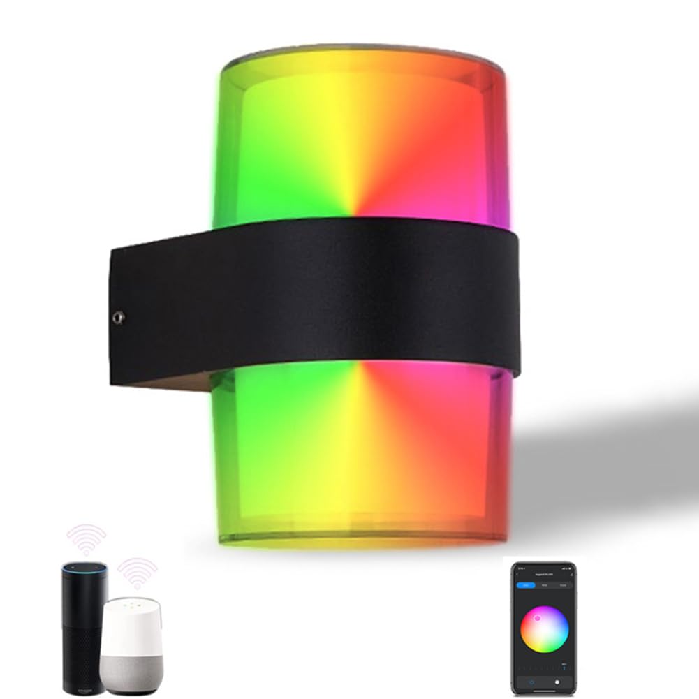 LED Außenlampe 2 Flamme Dimmbar Wandleuchte RGB Smart APP Steuerung Wandlampe Timer Innen Außen Außenwandleuchte Wasserdicht IP65 RGB Farbwechsler Wandbeleuchtung Up und Down Indoor Lampe Outdoor