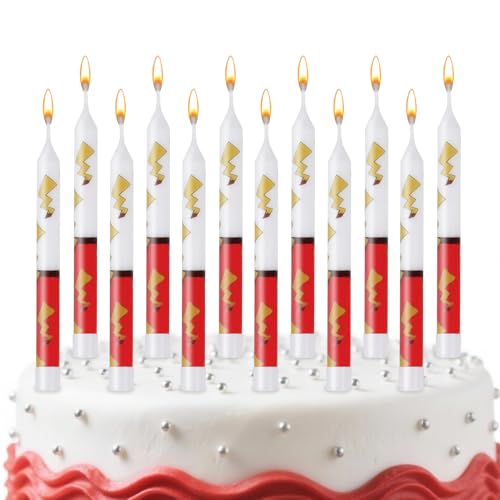 12PCS Red and White Cartoon Themed Brithday Candles Lightning Anime Characters Candle Cake Topper for Boys Girls Party Decoration