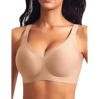 Ganado Sujetador sin Aros Encaje Sujetadores Mujer sin Costuras Push Up Relleno Bralette Comodos, Beige, XXL