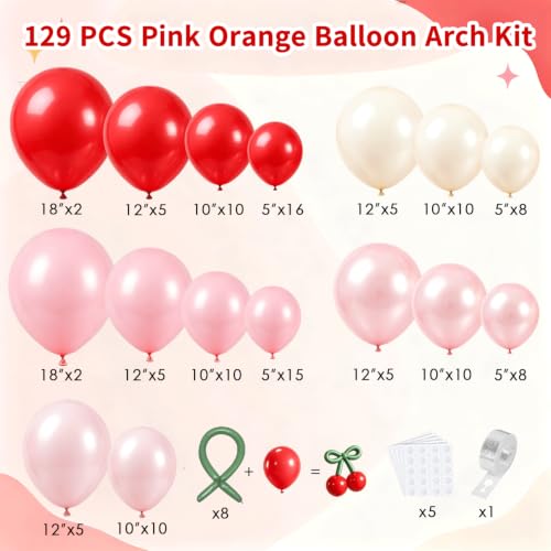 Image of Pink Red White Cherry Balloon Garland Arch Kit 129 PCS