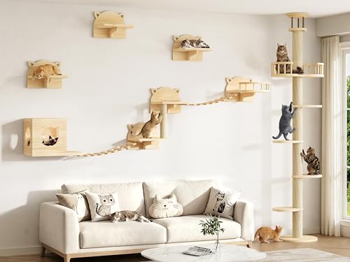 Homiflex 10-in-1 Cat Wall Shelves with 6 Tier Cat Tower Adjustable Height...