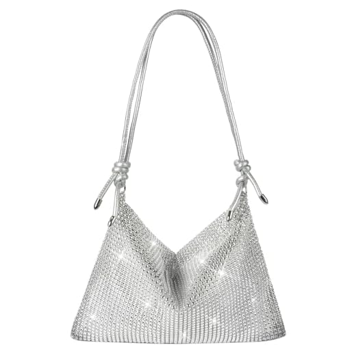 OSDUE Borsa da Sera con Pochette, Borse con Strass Fatte a Mano in Argento Lucido, Donna Pochette da Sera, Borsa a Tracolla Chic ed Elegante Borsa Tote per Serate Matrimoni Balli di Fine Anno Feste