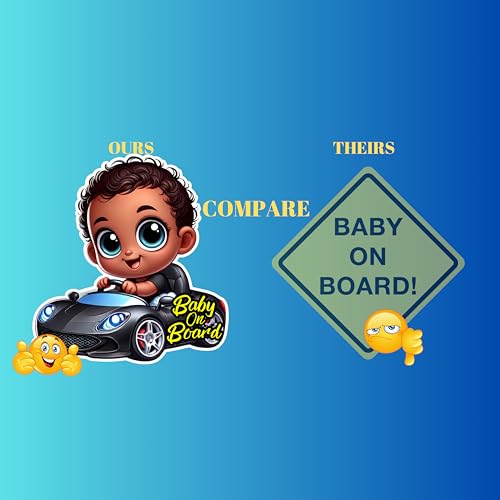 Image of Premium Baby On Board Signs, Car Essentials - Baby On Board Sticker - 1 Pack, 7 inch by 7 inch - Cute - Cartoon Safety Signs - Non Magnet - Durable Strong Adhesive (Black Sports Car)