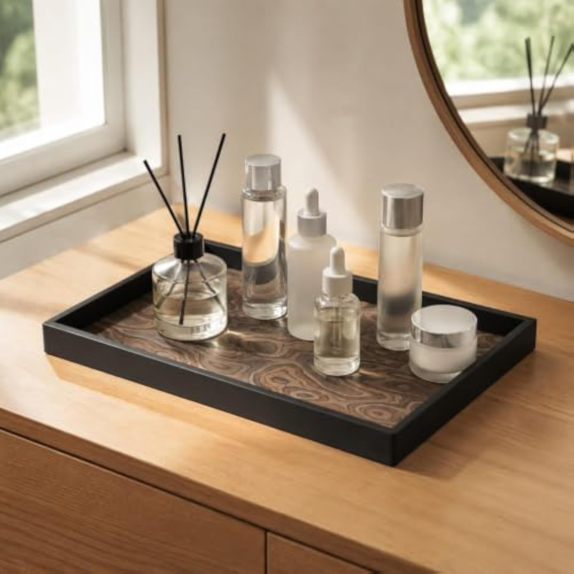 Easy to Clean Rectangular Decorative Tray, Large Wood Tray