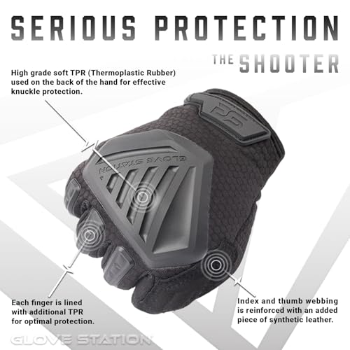 Glove Station The Shooter Work Tactical Gloves - Black (Large), Suede Leather Palm, Knuckle Protection for Men, 2 Fingerless Design for Paintball, Riding and Motorcycle Use