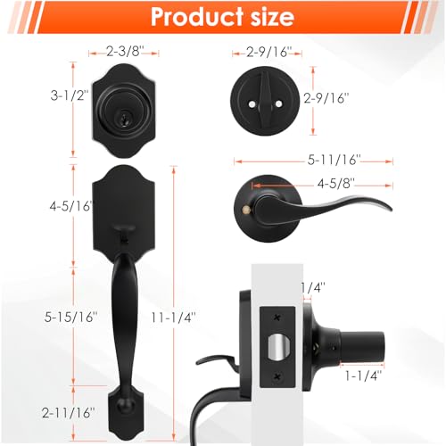 Image of Haidms Matte Black Double Door Handle with Deadbolt, Black Front Door Lock Set, Heavy Duty Double Lock Door Handleset with Dummy, Double Front Door Hardware Set with Reversible Handle Lever