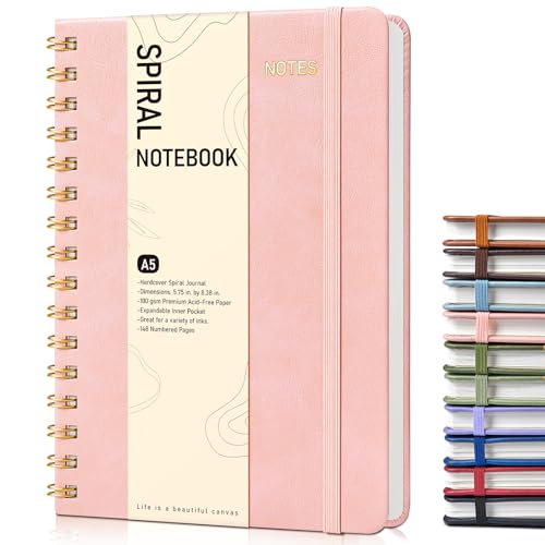 Graph Spiral Journal Notebook, A5 Hardcover Spiral Journals for Women Men, 100 GSM Graph Paper Notebooks, 150 Pages Spiral Bound Grid Notebook for Writing Note Taking Work 5.75" x 8.38", Blush Pink