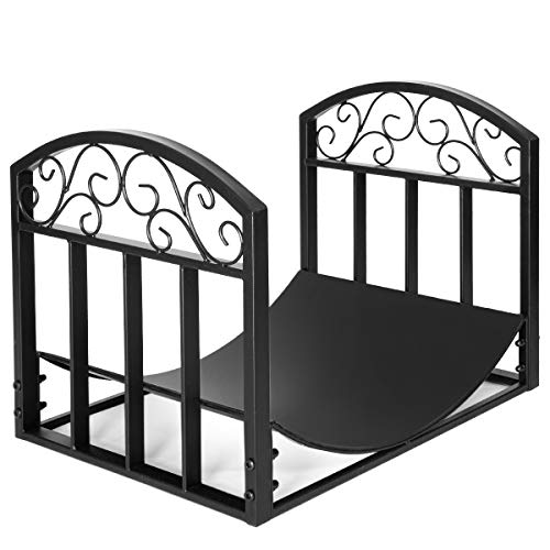 Barton 18" Wrought Iron Log Rack Black w/Scroll Design Fireplace Firewood Holder Fire Wood Storage Indoor Outdoor Carrier - Thumbnail 3