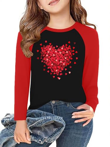 Image of Girls Valentine Shirts for Kids Valentines Heart Graphic Tshirts Casual Long Sleeve Shirts Love Heart Tee