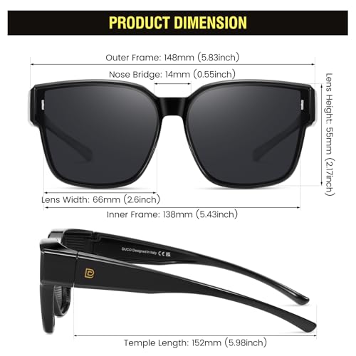 Image of DUCO Fit Over Sunglasses for Men Women Wear Over Glasses Retro Wrap Around Polarized Sun Glasses UV400 Protection DC8981