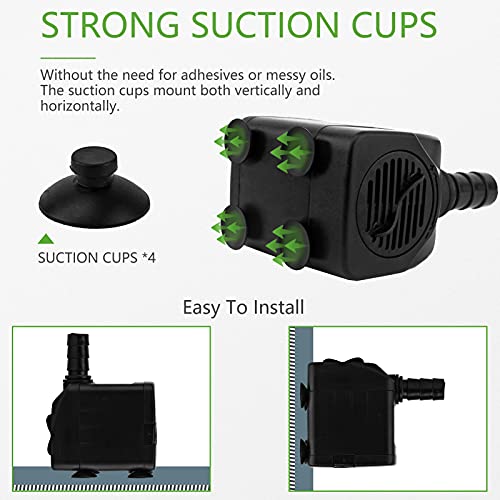 COKDEZ Mini Wasserpumpen(600L/H, 10W), Ultra Leise Aquarium pumpe mit hohem Hub, brunnenpumpe mit 1,5 m Netzkabel, 2 Düsen für Aquarien, Teich, Brunnen, Statuen, Hydrokultur
