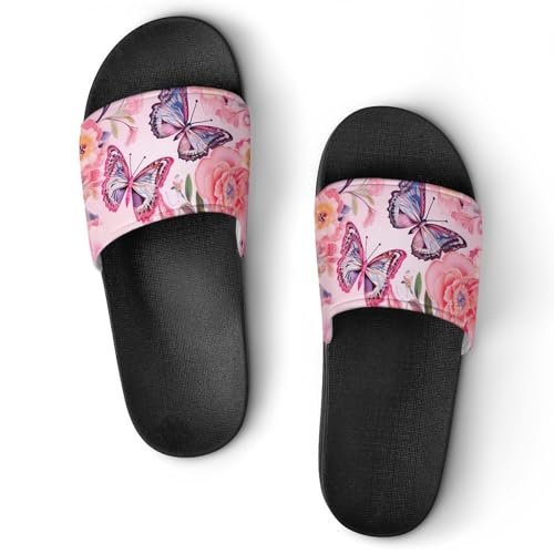 Butterfly And Flowers House Sandals Non-Slip Bathroom Slippers Beach Summer Shoes for Men Women