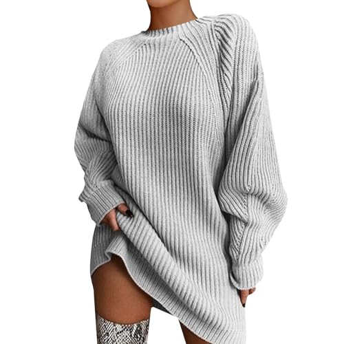 Generisch Strickkleid Damen Herbst, Pulloverkleid Einfarbig Pullover, Langarm Damen Winterkleid, Elegant Herbstkleid, Knielang Casual Sweatkleid, Warm...