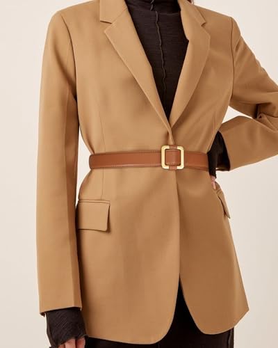 WELROG 2 Pack Women Leather Belts for Dress Jeans Gold Buckle Belts for Women Adjustable & Hole-Free Belt2