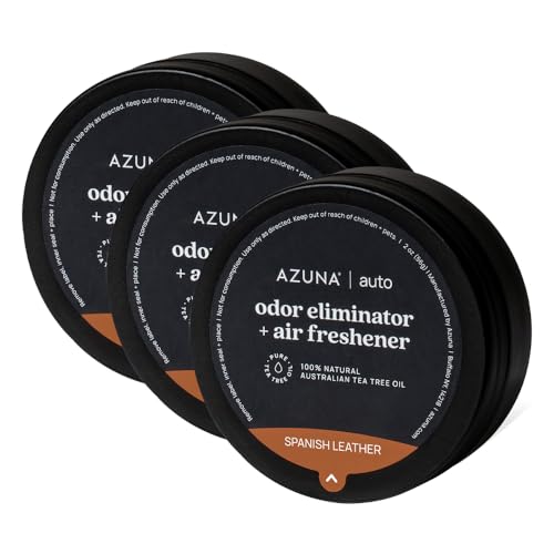 Azuna Car Air Freshener & Auto Odor Eliminator Pods Trio | Spanish Leather | Plant Powered by 100% Australian Tea Tree Oil | Long Lasting and No harsh chemicals | Made in USA | 3 Pack of 2oz Pods