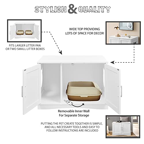 Designer Cat Washroom Storage Bench Cat Litter Box Enclosure Furniture Box House With Table, Spacious Storage, Easy Assembly, Fit Most Of Litter Box (White) #TOP4