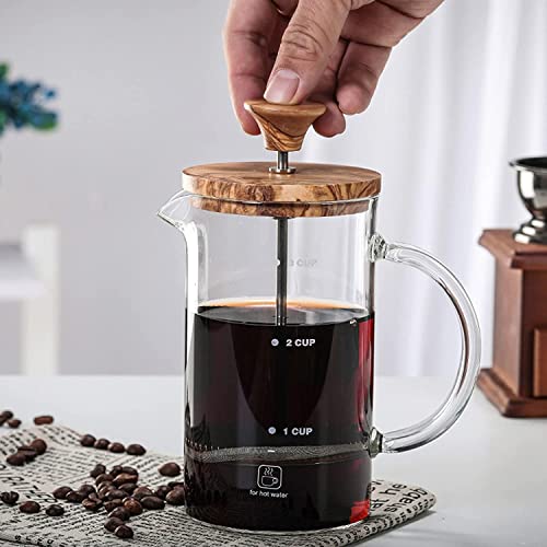 Kaffeemaschinen-Kaffeemaschine, Kaltbrüh-Kaffeemaschine aus Glas – 3-lagiges Filtersystem Guten Kaffee zu Hause und im Büro, Olivenholz