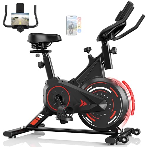 Image of Exercise Bike, Stationary Bike Indoor Cycling Spin Bike with Digital Monitor, Quiet Belt Drive, Adjustable Resistance, Heavy-Duty Frame, 350 LB Capacity, Adjustable Seat and Handlebar, Perfect for Home Gym